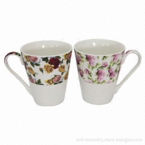 11oz White V-shaped Mugs with Customized Designs, LFGB, 84/500/EEC Contact Food-grade